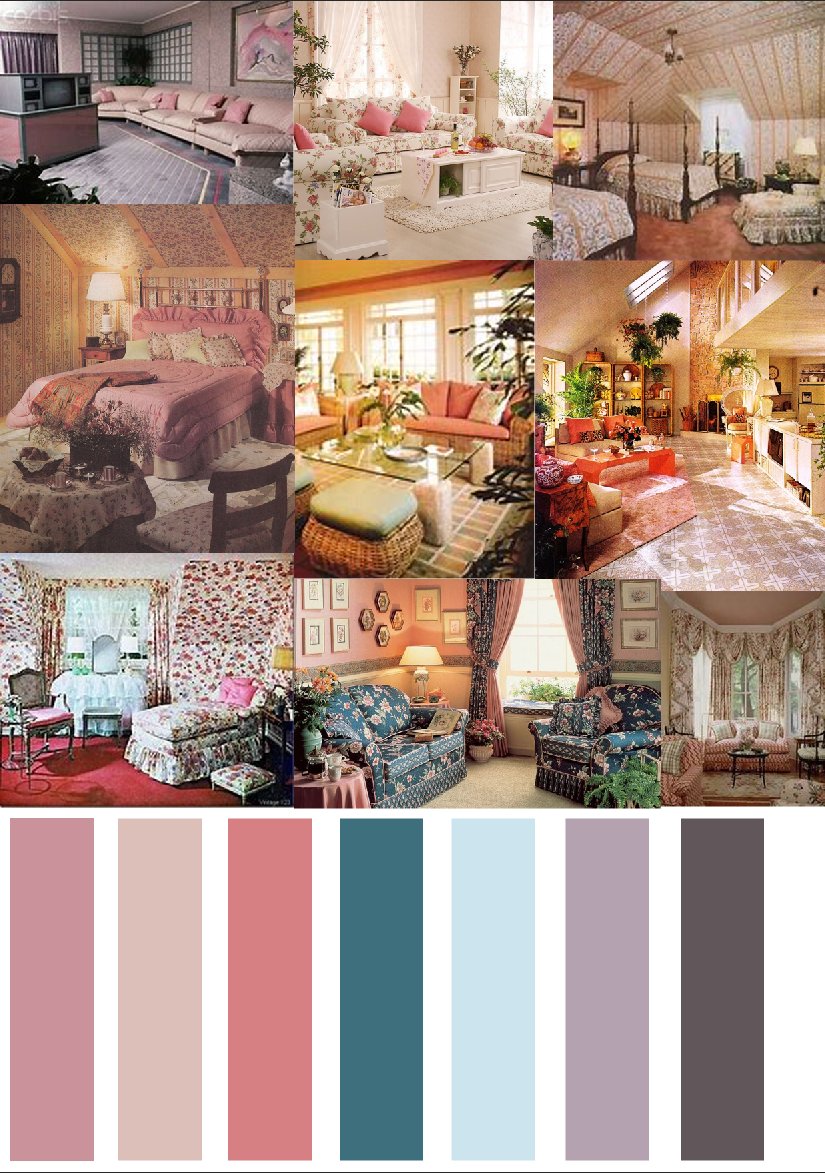 1980s mood board and colour palette