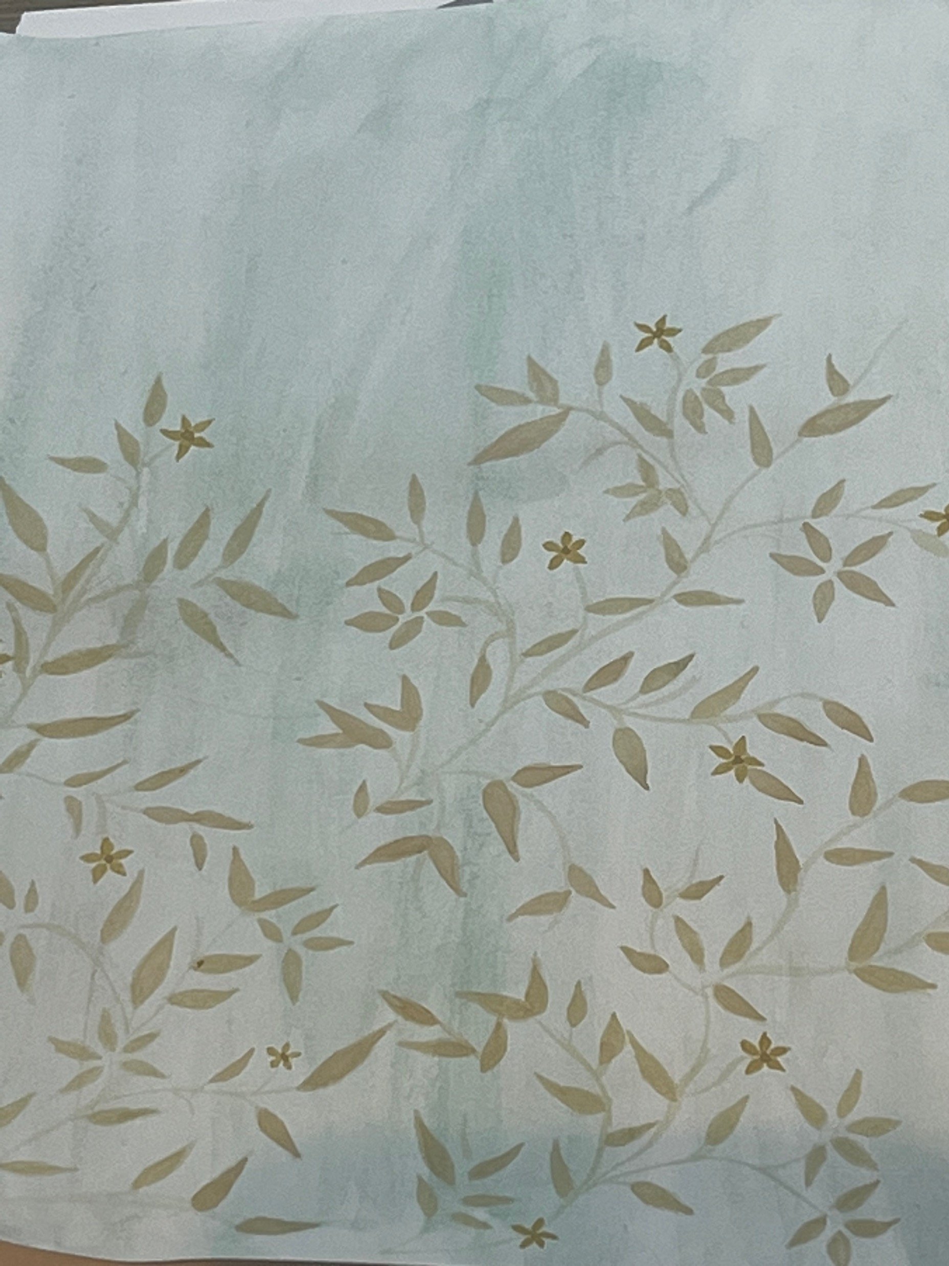 Sage leaf and bird printed fabric