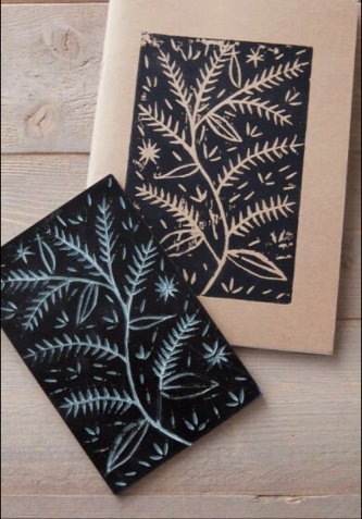 Botanical prints on dark navy panels