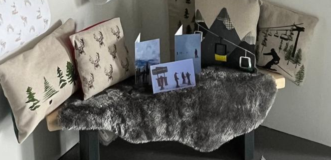 Mountain, stag and pine cushions