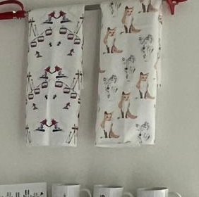 Ski-lift and fox printed fabric